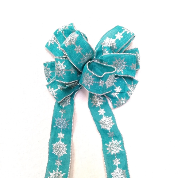 Other - Teal Tree Topper Beaded Snowflake Bow